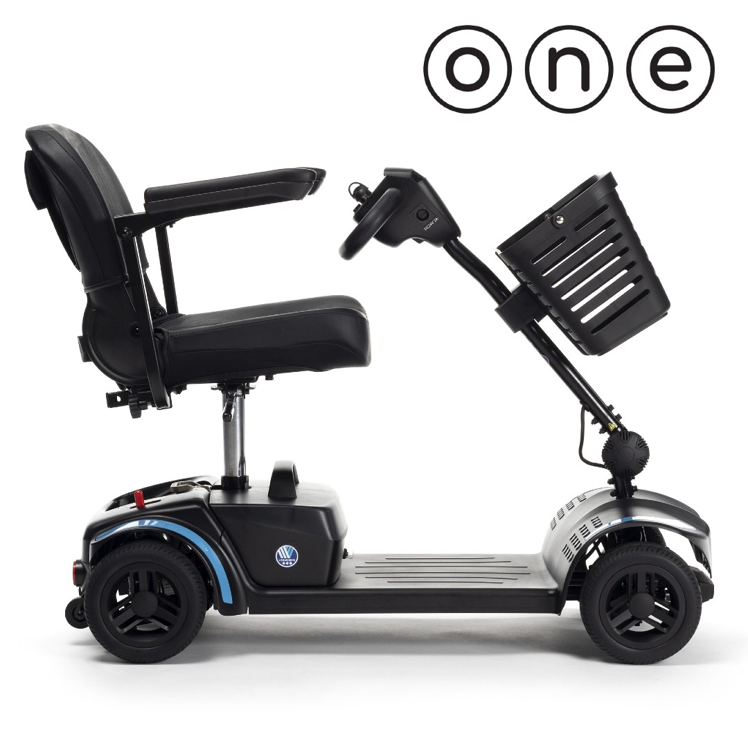 Vermeiren One Basic Mini Scooter, 15Ah Akku, vollständig zerlegbar, drehbarer Sitz, 6 km/h Elektromobil, kleiner Wenderadius, PU bereift, bis 136kg