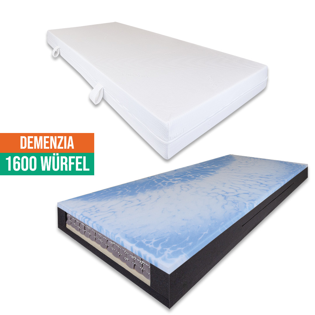 Demenzia Matratze, spezielle Demenzmatratze mit 1600 Würfeln & Soft-Schaum-Auflage, inkl. verstärkte Randzone, inkl. Allergie-Bezug Balance