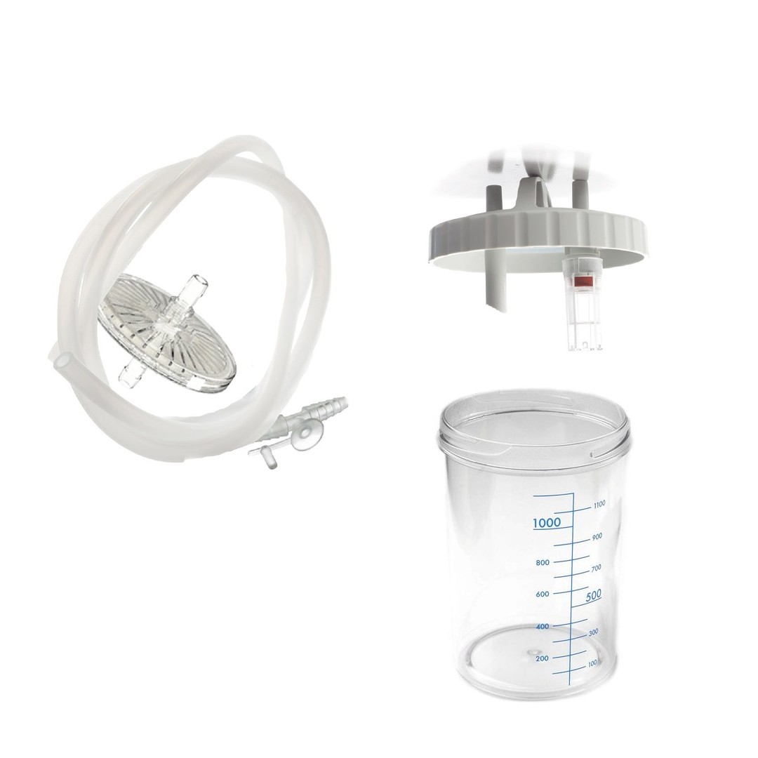 Wechselset für Kataspir Absauggeräte = Silikonschlauchset komplett mit Bakterien-Filter und Fingertip, Auffangbehälter 1000ml, Deckel für Auffangbehälter
