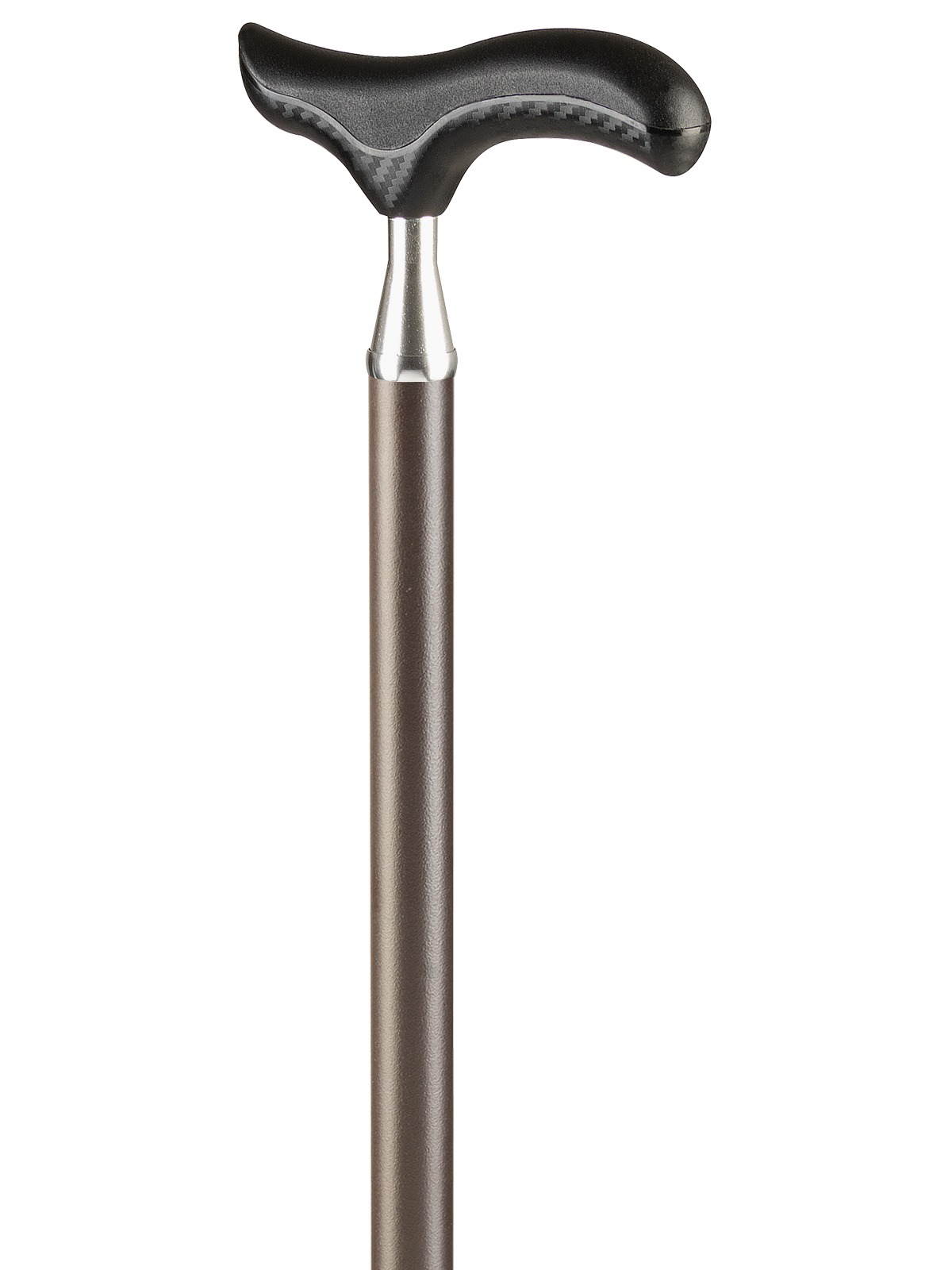 Leichtmetallstock mit Derbygriff SOFT in Carbonoptik, Farbe struktur braun, verstellbar 74-94cm, bis 100kg (Serie 507)