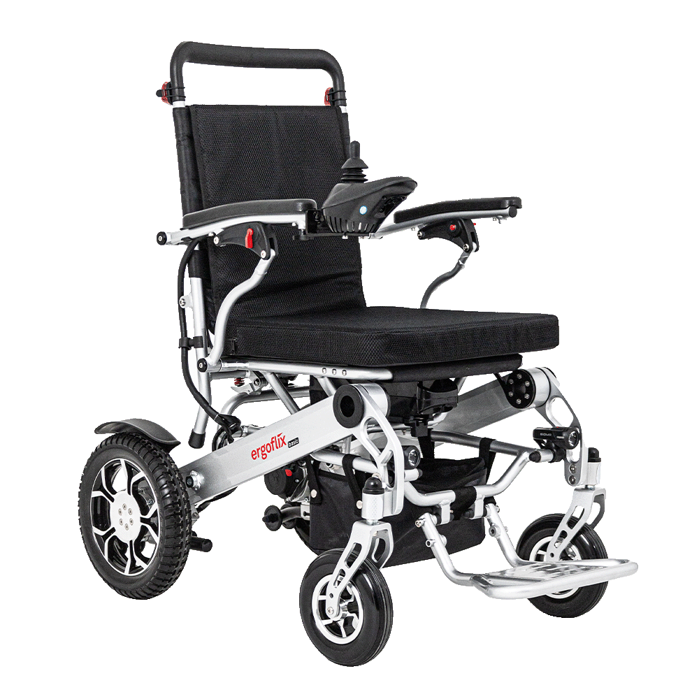 Ergoflix Basic Elektro-Rollstuhl faltbar, HMV, für den Innen- und Außenbereich, bis 120kg - jetzt auf Rezept erhältlich -