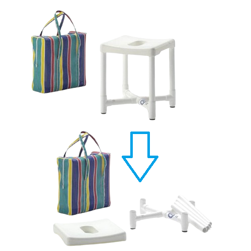 RCN Duschhocker DH 49 R, werkzeuglos zerlegbar für die Reise, inkl. Transporttasche, nur 4kg, extrem stabil bis 150kg