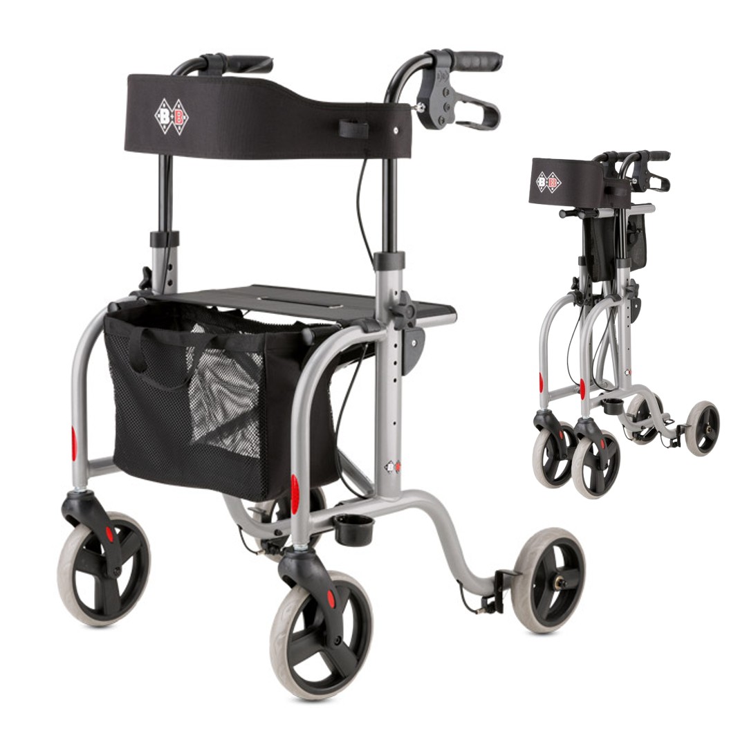 Bischoff & Bischoff Rollator RL Smart ST Leichtgewicht, faltbar, inkl. Tasche + Rückengurt + Stockhalter, nur 7.4kg