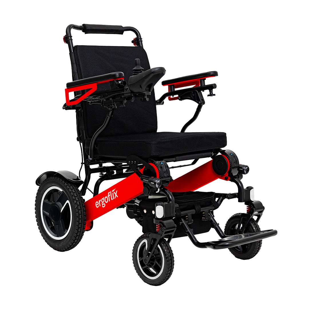 ergoflix LXplus Elektro-Rollstuhl faltbar, HMV, Red Premium Luxe Version, Sitzbreite 56cm, Steigungen bis 21%, bis 145kg