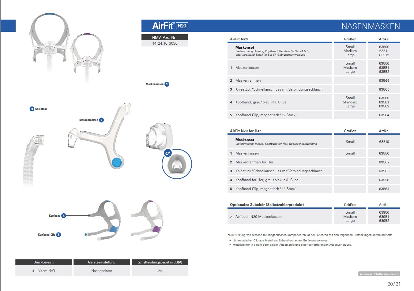 Ersatzteile zu Resmed AirFit N20 for her Nasal Maske