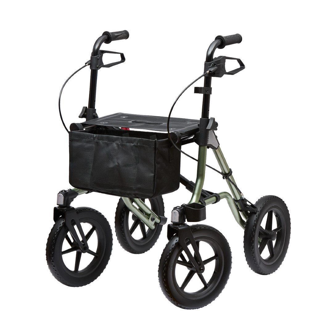 Zwei XC Rollatoren im Paket = Taima XC Soft-PU und Taima XC Air, eine pannensichere und eine luftbereifte Version, ideal für Ihre Ausflüge