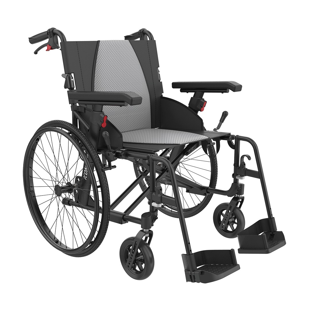 ICON 35-22 LX V2 Leichtgewichtsrollstuhl, Matt Schwarz, ICON Alu-Rollstuhl Luxe mit hochwertigem ergonomischem Sitz- und Rückenpolster & verstellbaren Armlehnen, 22'' Räder, bis 125kg, ab 9kg