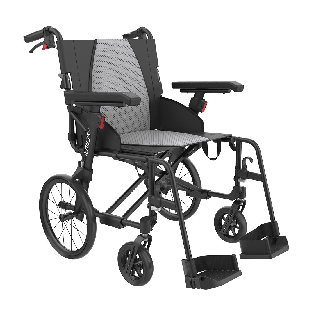 ICON 35-14 LX V2 Leichtgewichtsrollstuhl, Matt Schwarz, ICON Alu-Rollstuhl Luxe mit hochwertigem ergonomischem Sitz- und Rückenpolster & verstellbaren Armlehnen, 14'' Räder, bis 125kg, ab 9kg