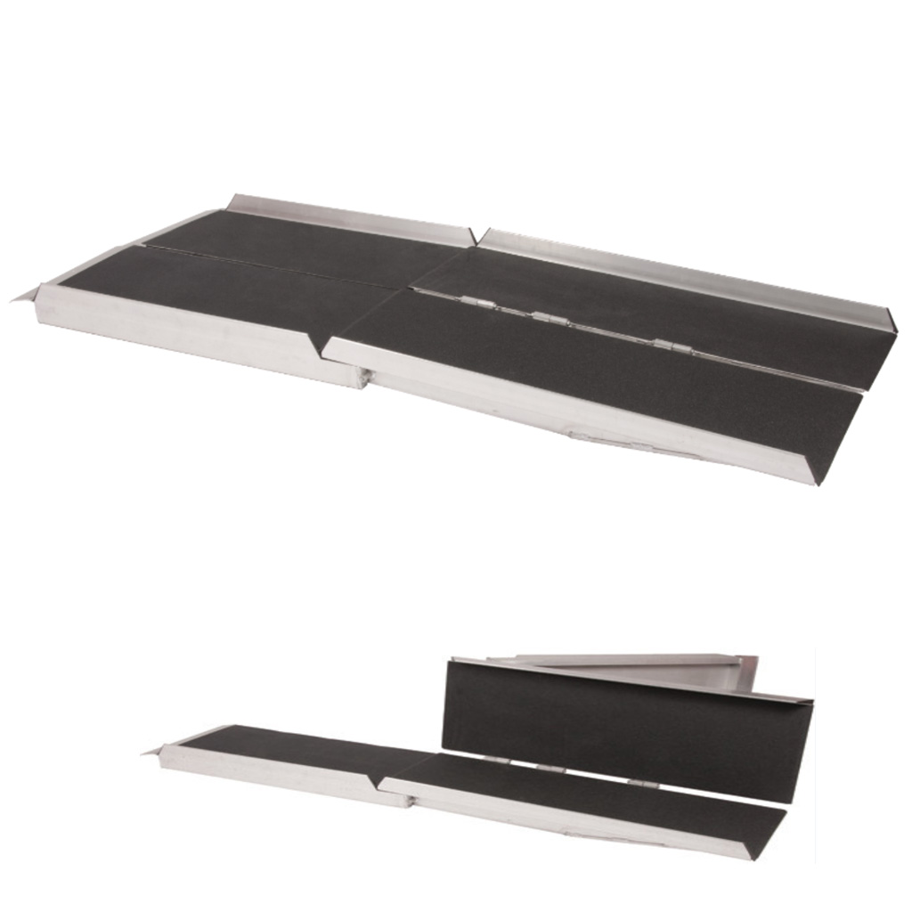Rollstuhl Kofferrampe 180x76cm, HMV, 4-fach faltbar, belastbar bis 300kg, Rampe aus Aluminium, mit Friktionsbelag, max. 36cm Höhenüberwindung