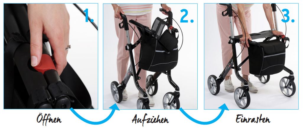 XEON CARBON Rollator Exklusiv (L), Ultra Leichtgewichts Rollator, Gehwagen mit bequemer Sitzhöhe 63cm, Griffhöhe 80-100cm, mit nur 4,9 kg einer der leichtesten Leichtgewicht-Rollatoren, inkl. Stockhalter, bis 150kg
