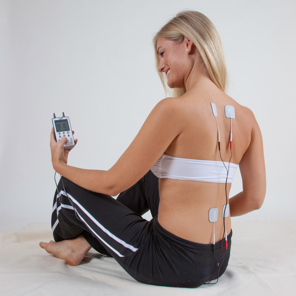 Dittmann TENS-EMS-Massage Kombi Gerät TENS250, Elektrostimulation, 2 Kanal, 6 Direktbuttons, inkl. Clip, 2 Pack Klebeelektroden 40x40 (8 Stück)