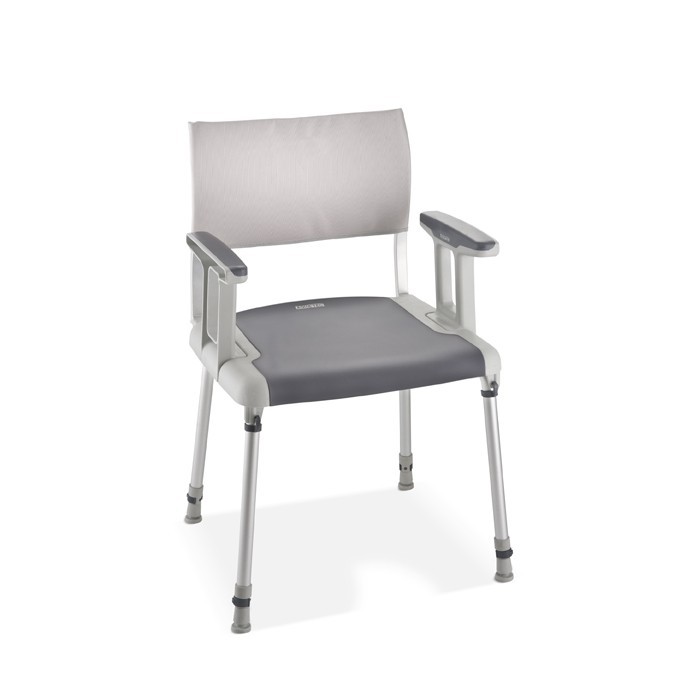 Aquatec Sorrento Duschstuhl mit geschlossenem Sitz, mit Armlehnen, mit Rückenlehne, HMV, mit Soft-Touch-Öberfläche, bis 135kg