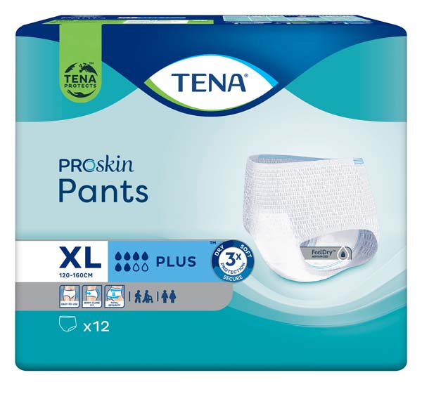 Tena Pants Plus XL, atmungsaktive Einweghosen bei mittlerer bis starker Blasenschwäche (P=12 Stück) -AV-