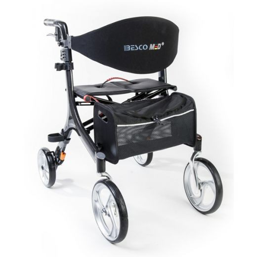 Rollator Carbon (neu inkl. Vormontage) Bescomed Ultra-Leichtgewichtsrollator, mehr Komfort, mehr Sicherheit, weniger Gewicht, mit Rückengurt, Stockhalter & Ankipphilfe (#2801)