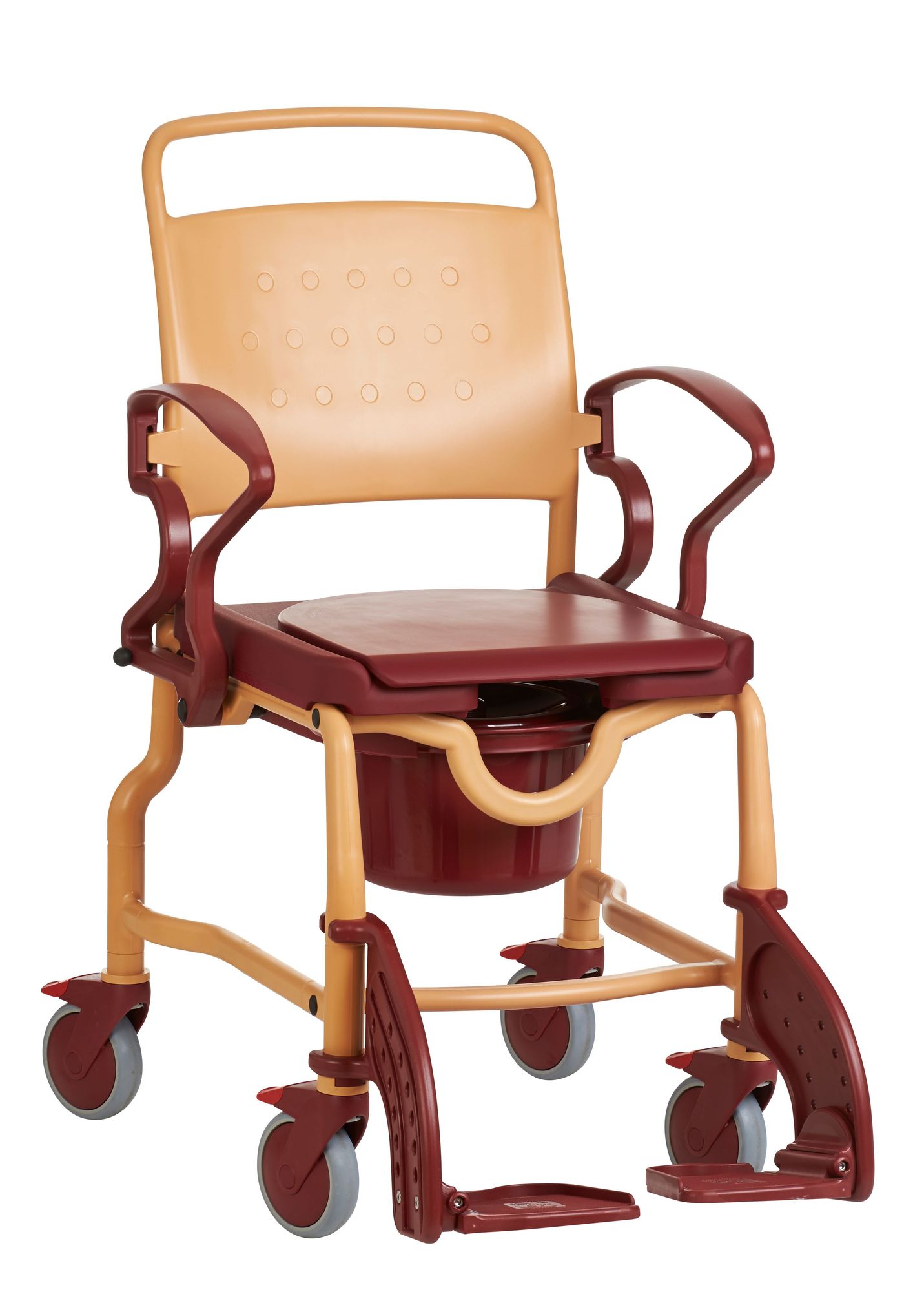 Rebotec Dusch-Toiletten-Rollstuhl Berlin mit 5 Zoll Rädern, terracotta/rubinrot (#6747)