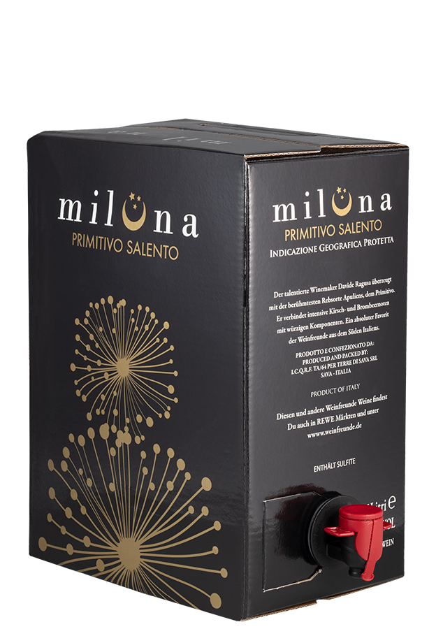 Miluna Primitivo Salento Bag-in-Box - 5,0 L (2024) - Cantine San Marzano - Rotwein aus Apulien, Italien
