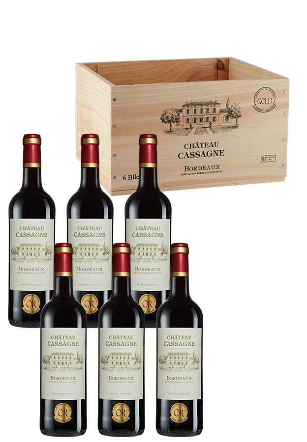 6er-Holzkiste Bordeaux AOP (2022) - Château Cassagne - Rotwein aus Bordeaux, Frankreich