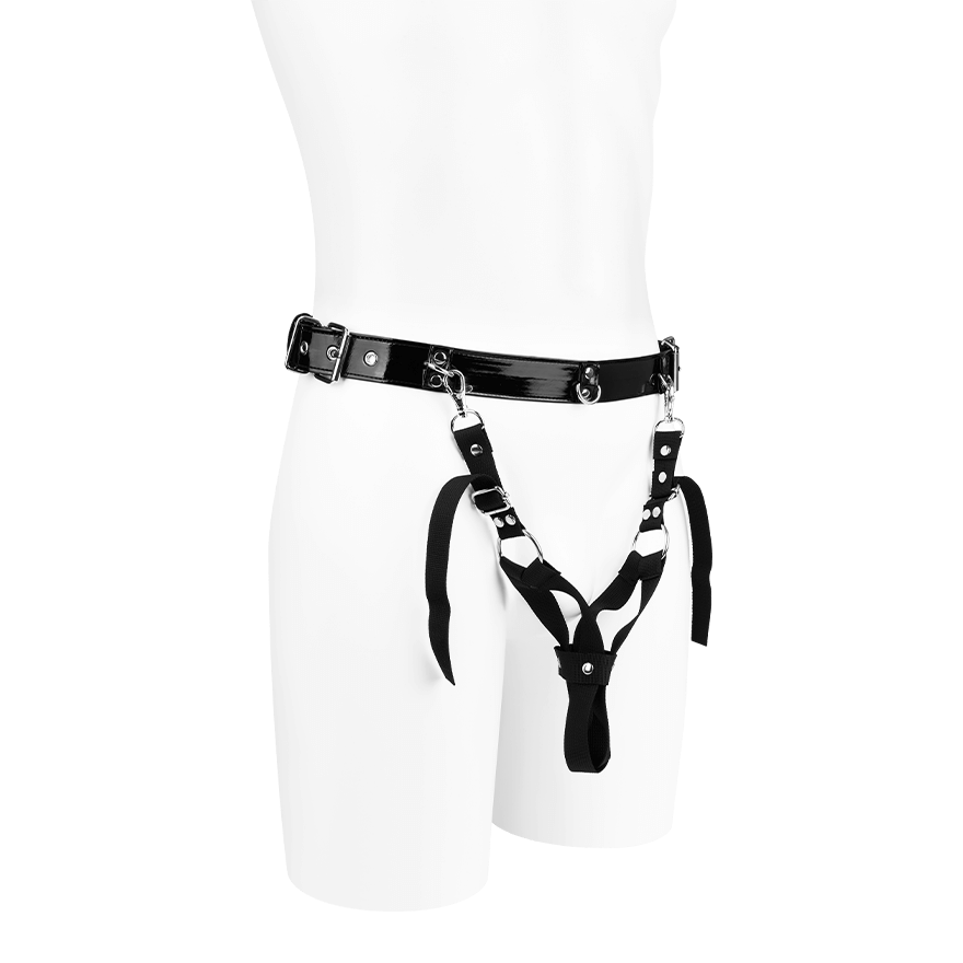 Gürtel in Lackoptik mit abnehmbaren Peniskäfig