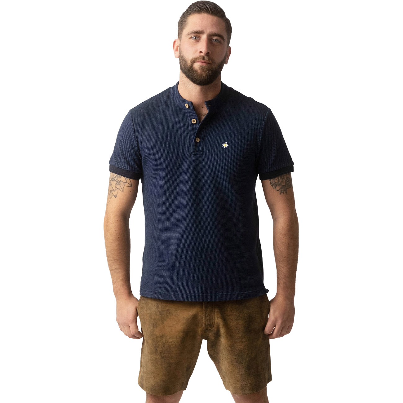 Bavarian Caps Herren Polo Edelweiß Feinstrick