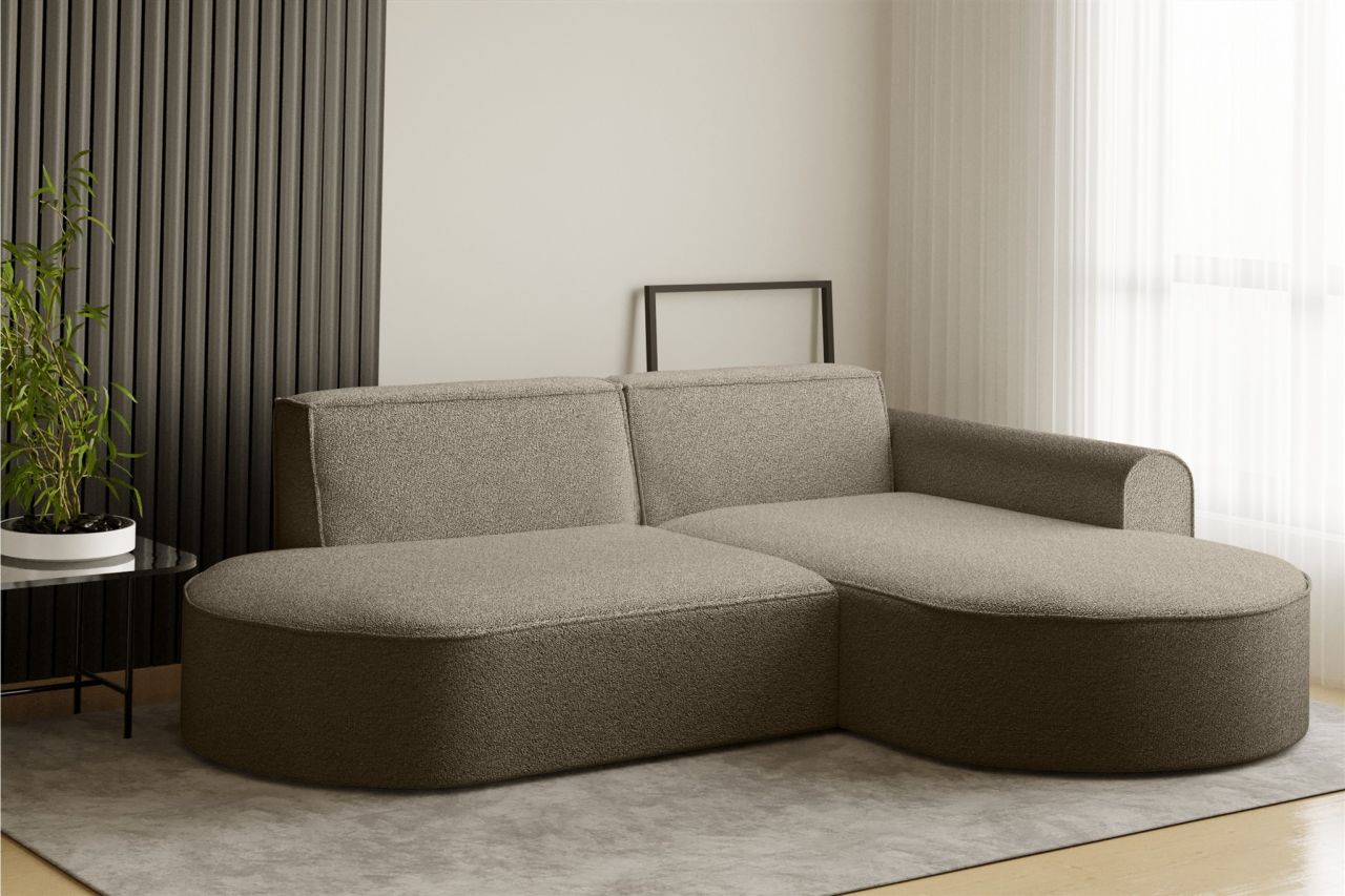 Ecksofa Designersofa BONDY in Stoff Ascot Braun Ottomane Rechts