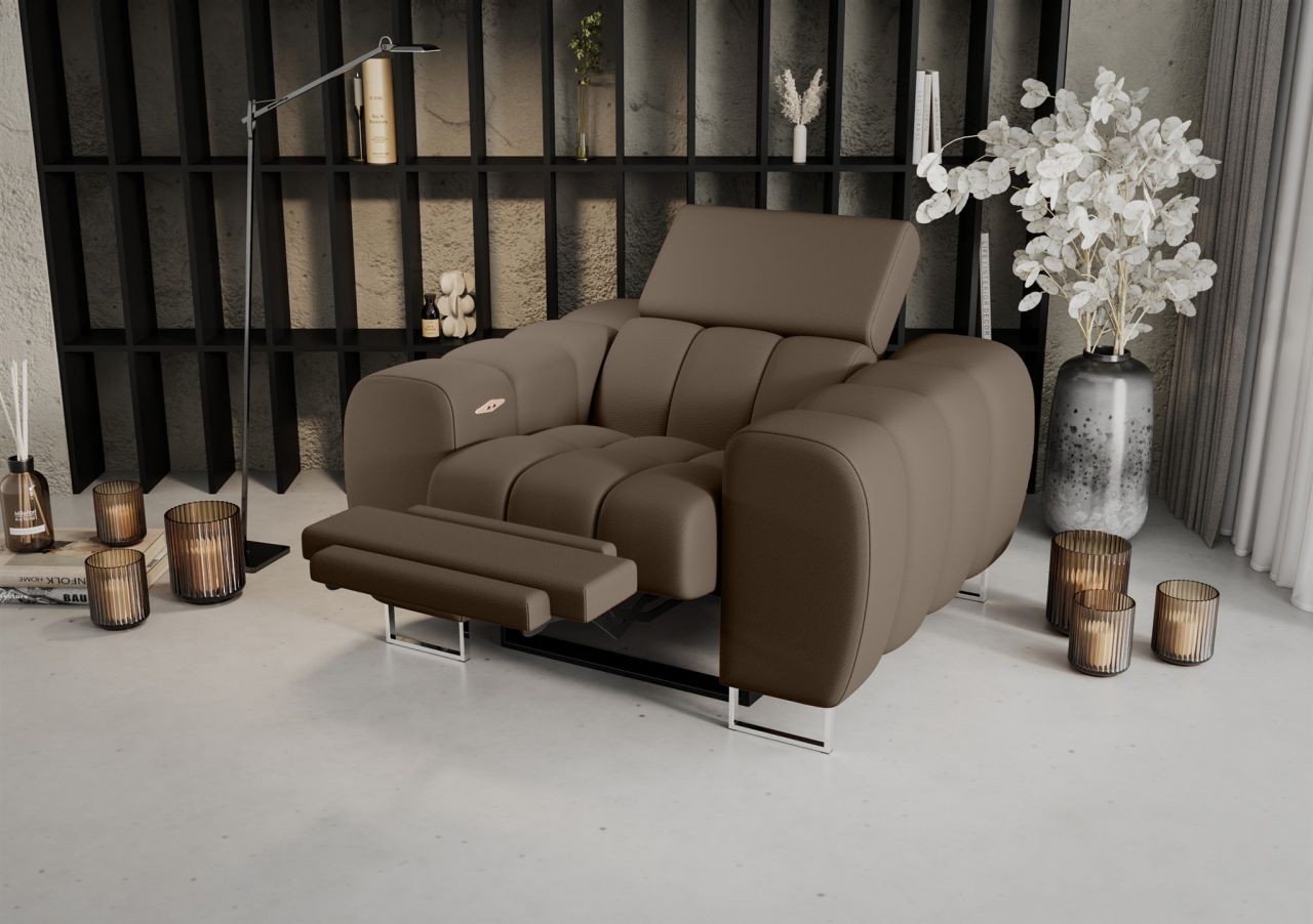 Sessel mit Relaxfunktion BASTIEN RELAX in Stoff Terra Braun