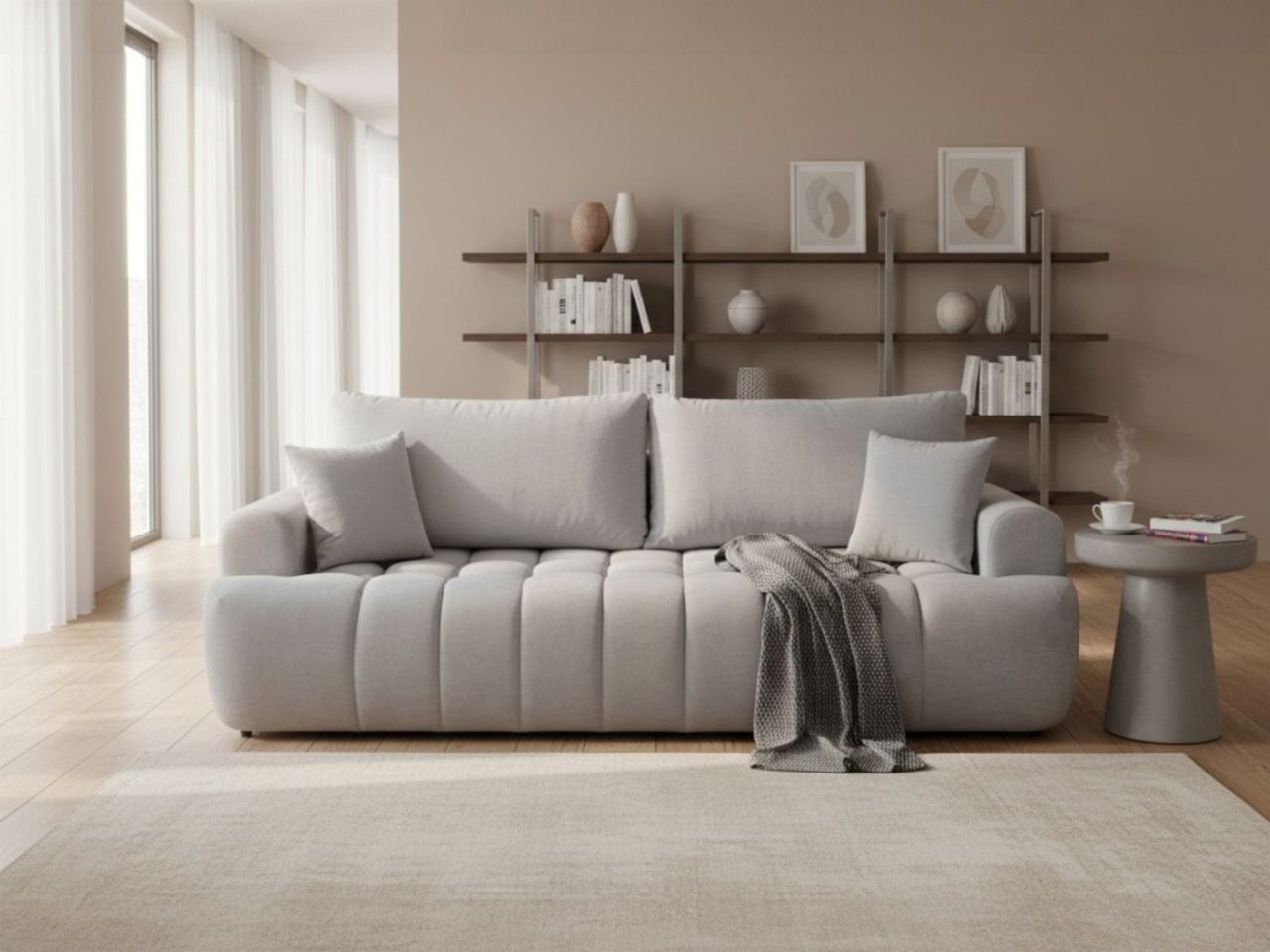 Sofa 3-Sitzer mit Schlaffunktion CANDY Stoff Soft Grau