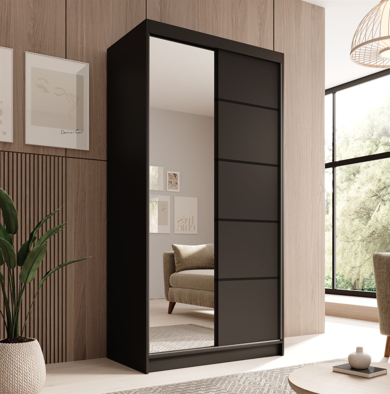 Schiebetürenschrank Schrank Nr.120 in Schwarz matt 100x200x58 cm