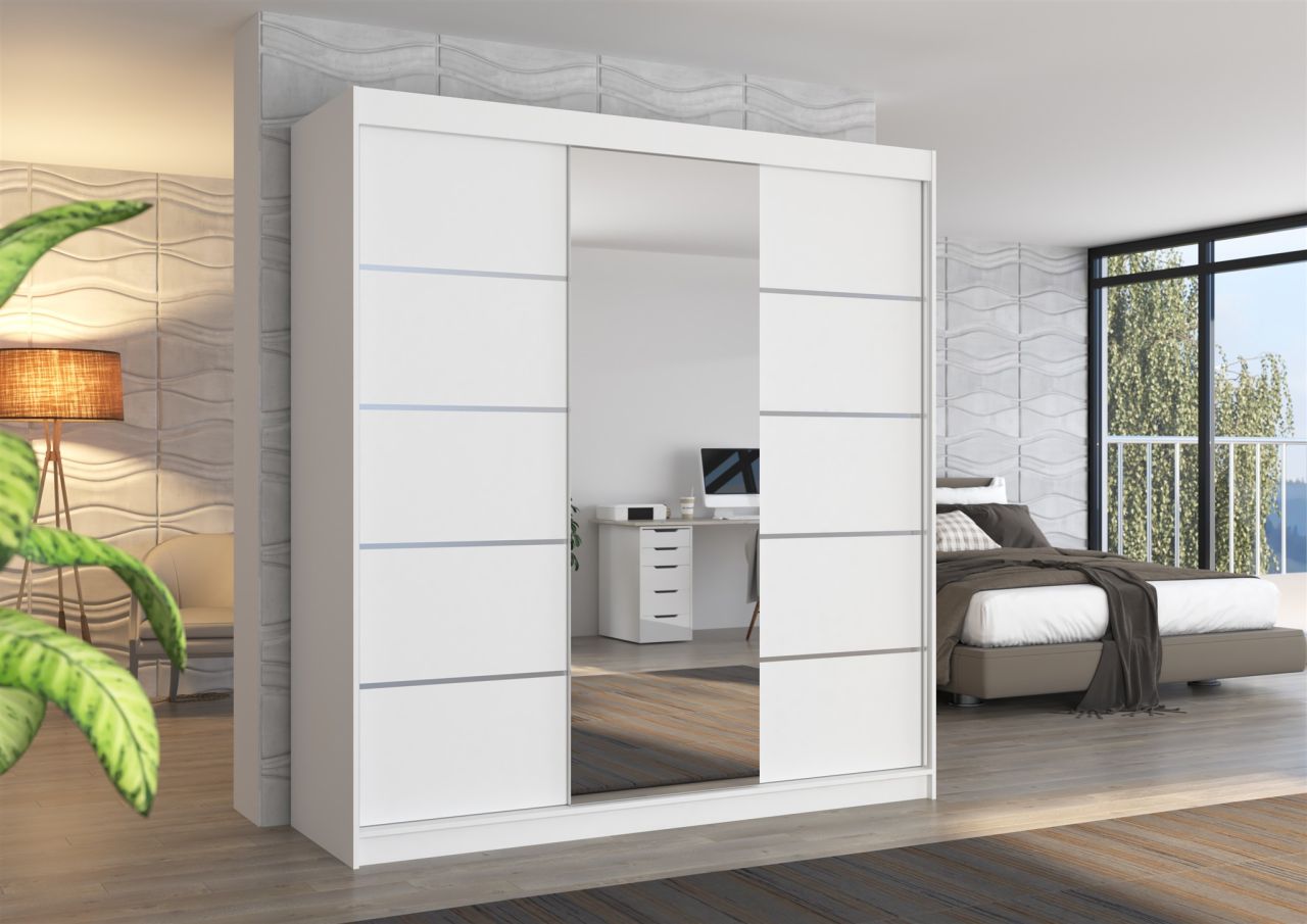 Schiebetürenschrank Schrank VISBY in Weiß matt 200x215x58 cm