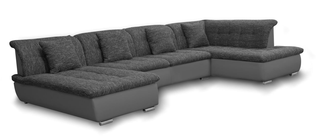 Couchgarnitur NICOLE mit Schlaffunktion Ottomane Links Grau/Schwarz