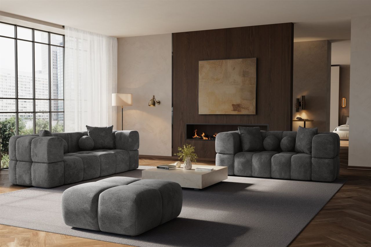 Sofaset Designersofas VEGA 3-2 inkl. Hocker in Stoff Egon Dunkelgrau