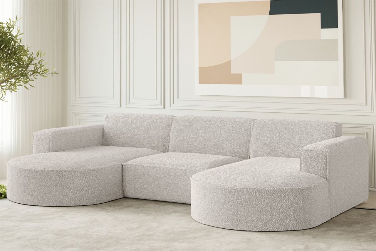Wohnlandschaft U-Form Sofa PALMA in Stoff Ascot Pearl