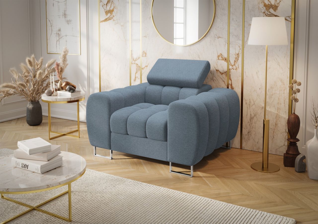 Sessel Designersessel BASTIEN in Stoff Aragon Blau