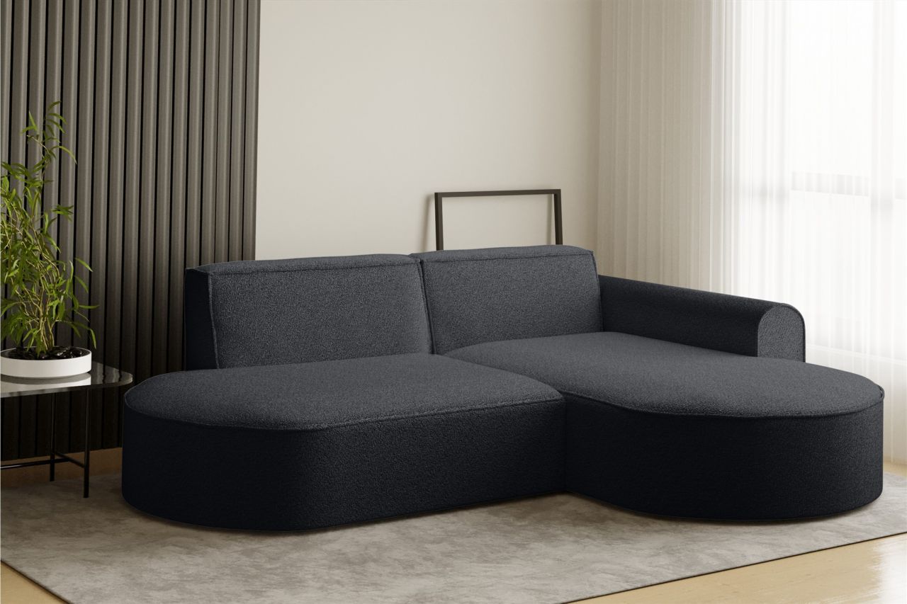 Ecksofa Designersofa BONDY in Stoff Ascot Schwarz Ottomane Rechts