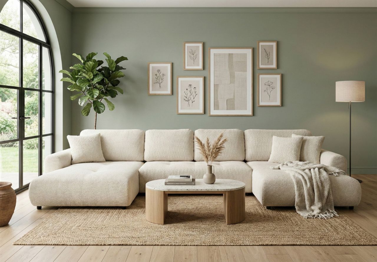 Wohnlandschaft mit Schlaffunktion BRUSK MAX Sofa in Stoff Pop Creme