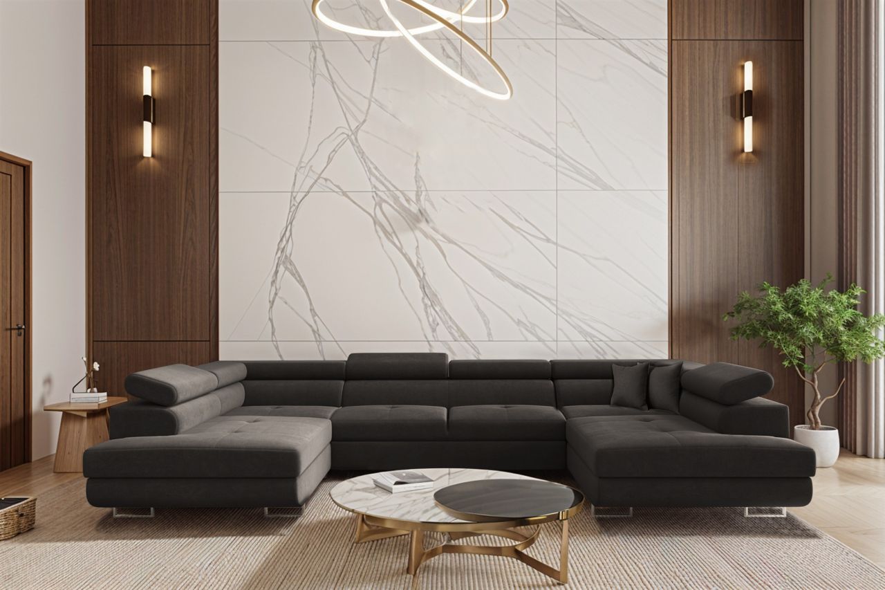 Wohnlandschaft Schlafsofa Sofa CARMELO in Stoff Nova Grafit