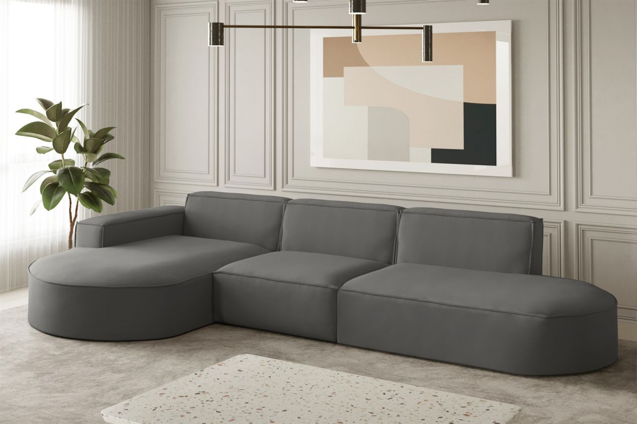 Ecksofa Designersofa PALMA in Stoff Opera Velvet Steel Ottomane Links