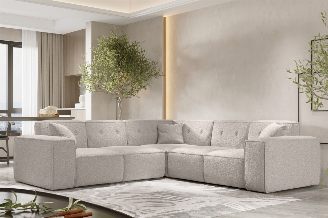 Ecksofa Designersofa CESINA in Stoff Ascot Bukla Creme Seite Universal