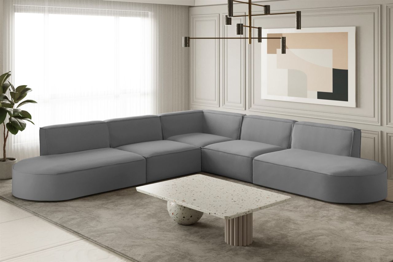 Ecksofa Designersofa PALMA Stoff Opera Velvet Grau Seite Universal