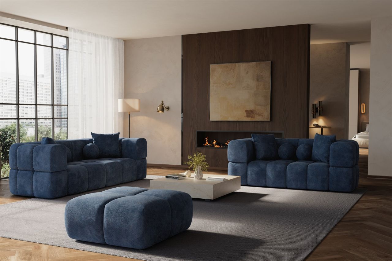 Sofaset Designersofas VEGA 3-2 inkl. Hocker in Stoff Egon Dunkelblau