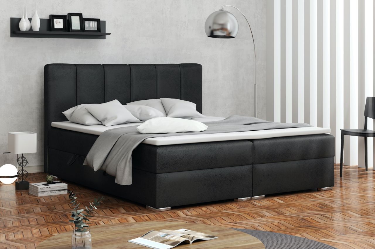Boxspringbett Schlafzimmerbett ALVARA 140x200cm Vintage Schwarz