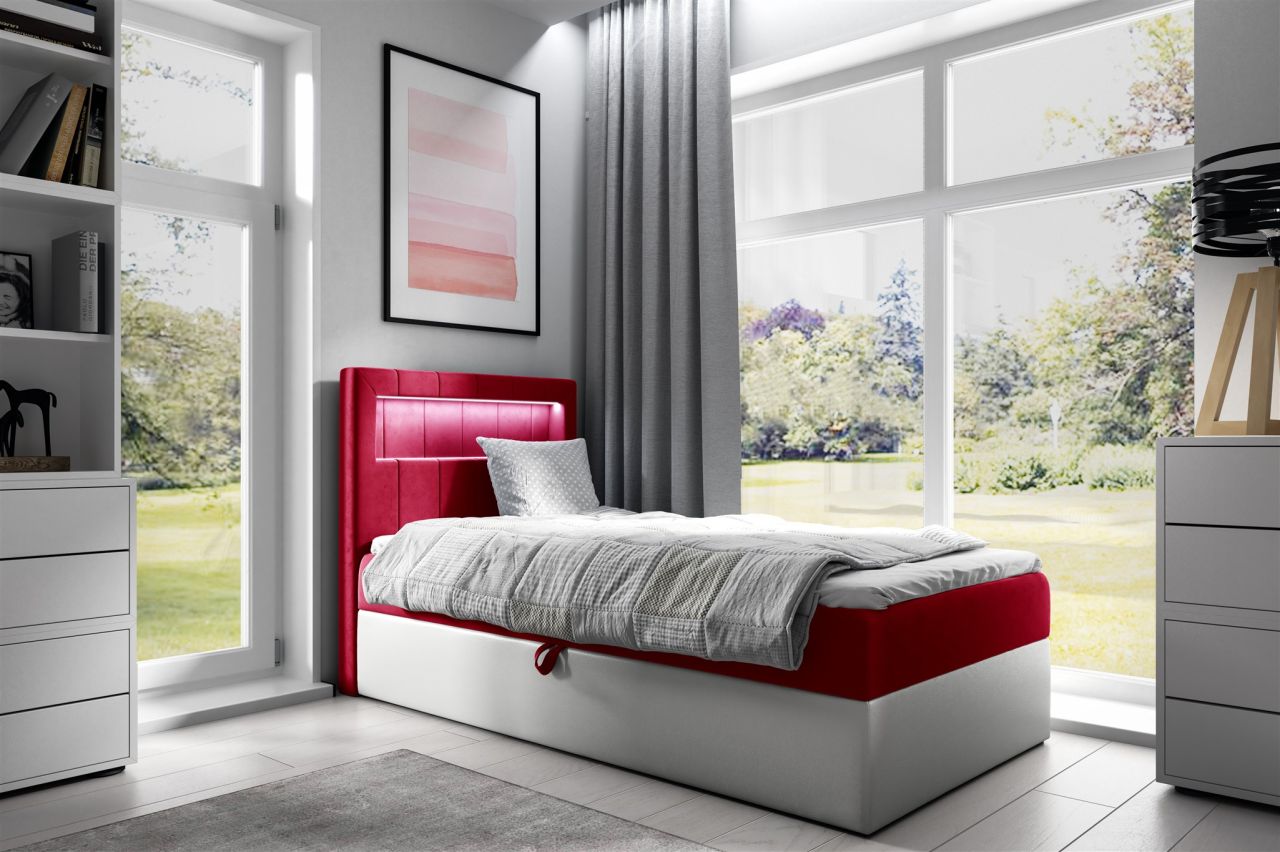 Boxspringbett Gästebett Kinderbett FABIAN Nr.1 80x200cm Weiss-Rot