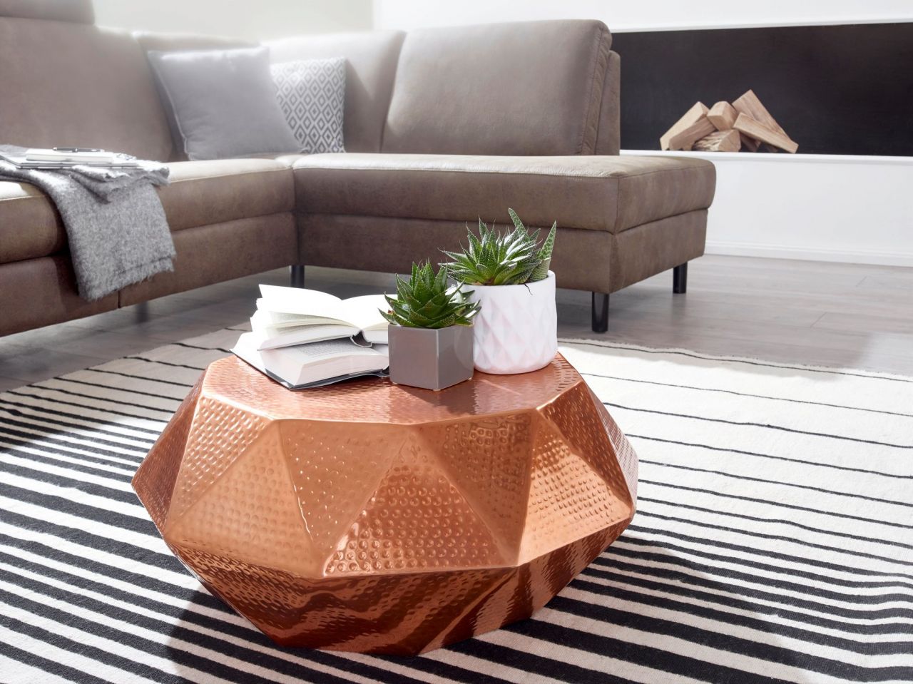 Couchtisch Sofatisch Beistelltisch DOGO 73x73x28,5 cm Aluminium Kupfer