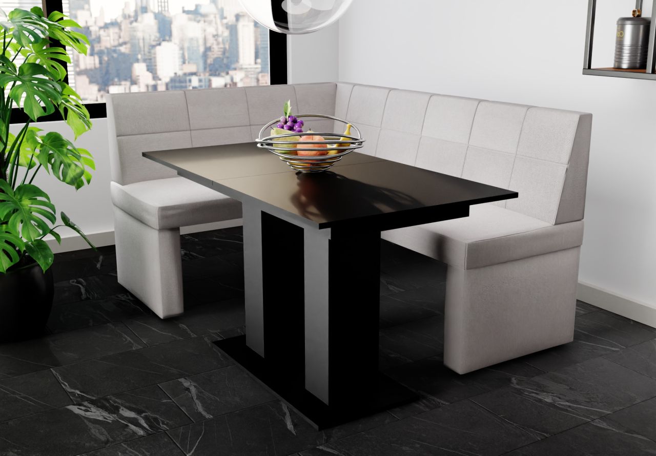 Eckbankgruppe 196x142 cm BLAKE XL R Stoff Soro Lichtgrau / Esstisch DANTE Sch...