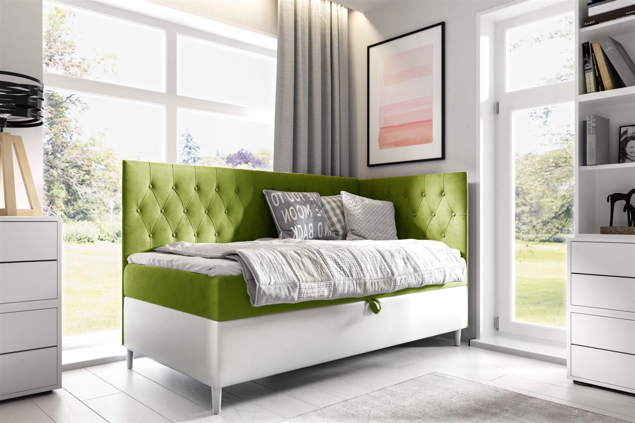 Boxspringbett Gästebett Kinderbett FINJA Nr.3 80x200cm Weiss-Grün Seite Rechts