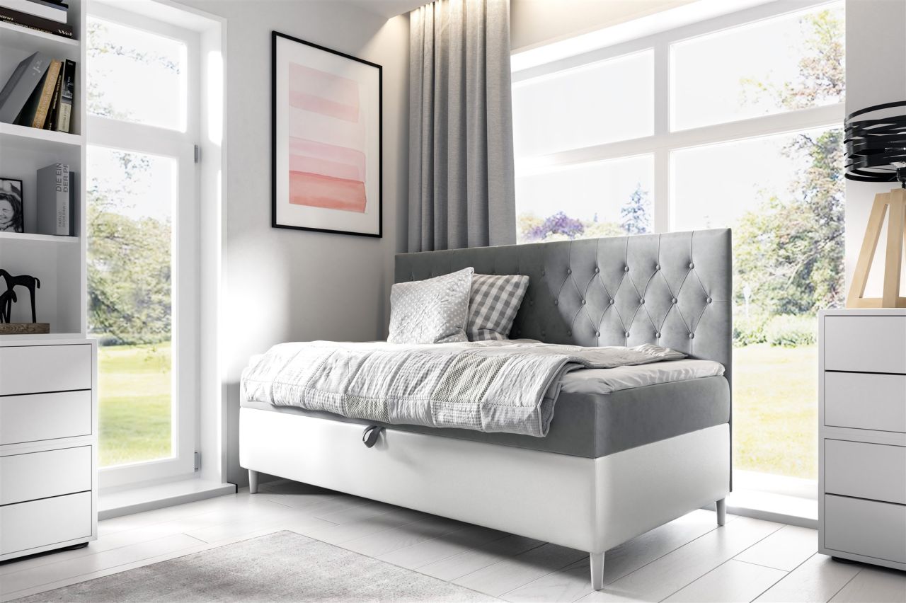 Boxspringbett Gästebett Kinderbett FINJA Nr.2 100x200cm Weiss-Grau