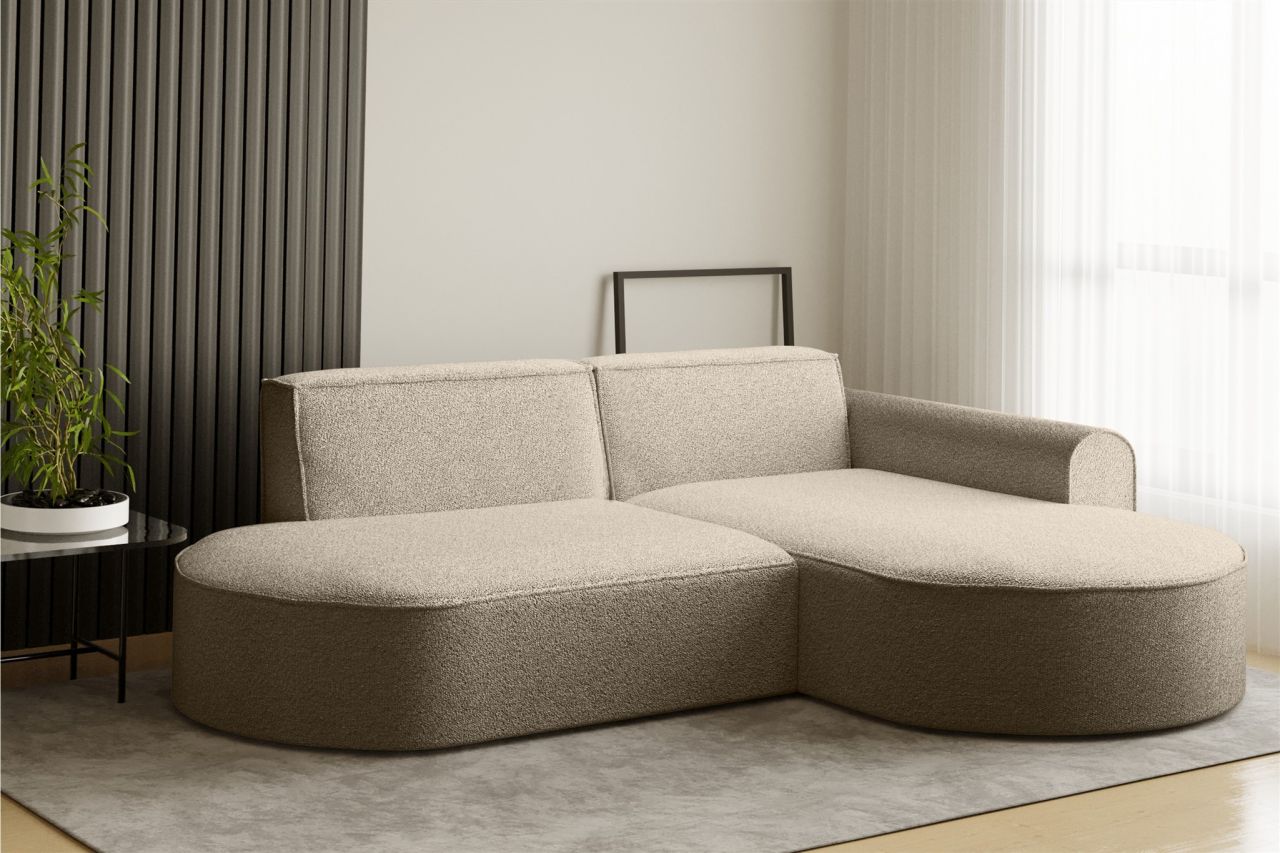 Ecksofa Designersofa BONDY in Stoff Ascot Hellbraun Ottomane Rechts