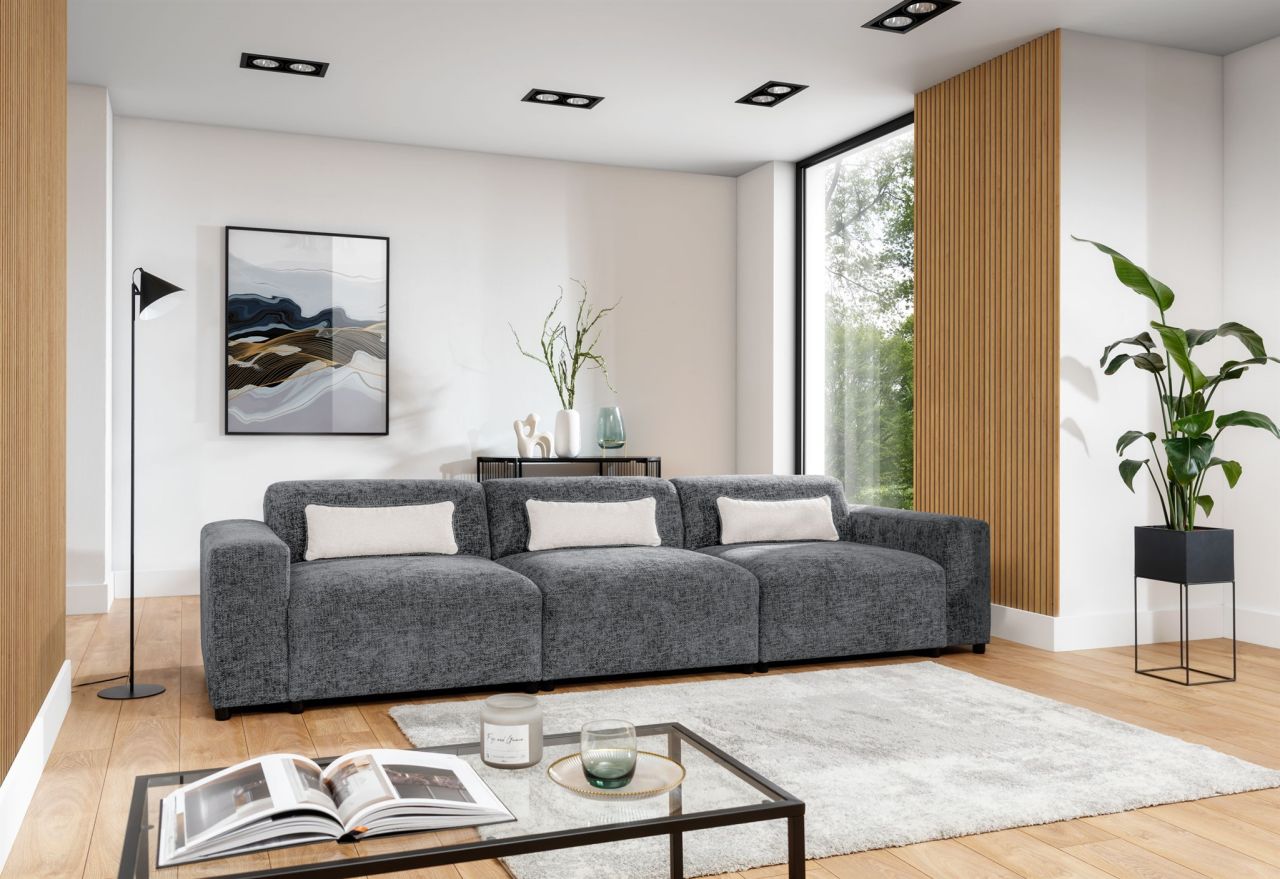 Bigsofa Designersofa Sofa ROMY 4-Sitzer in Stoff Enjoy Me Grau