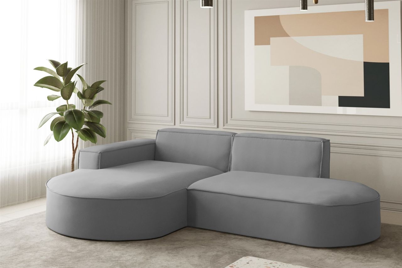 Ecksofa Designersofa PALMA XS in Stoff Opera Velvet Grau Ottomane Links
