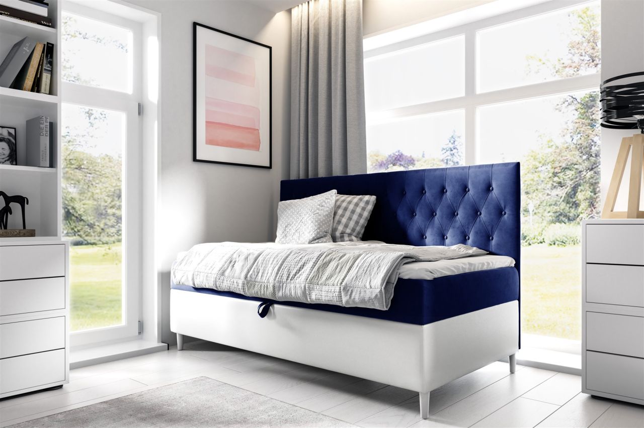 Boxspringbett Gästebett Kinderbett FINJA Nr.2 80x200cm Weiss-Blau