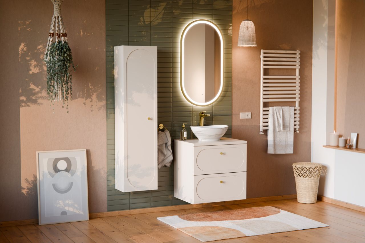 Badmöbel Set 3-tlg Badezimmerset KONA Cashmere Sand Beige Schrank 60cm ohne W...